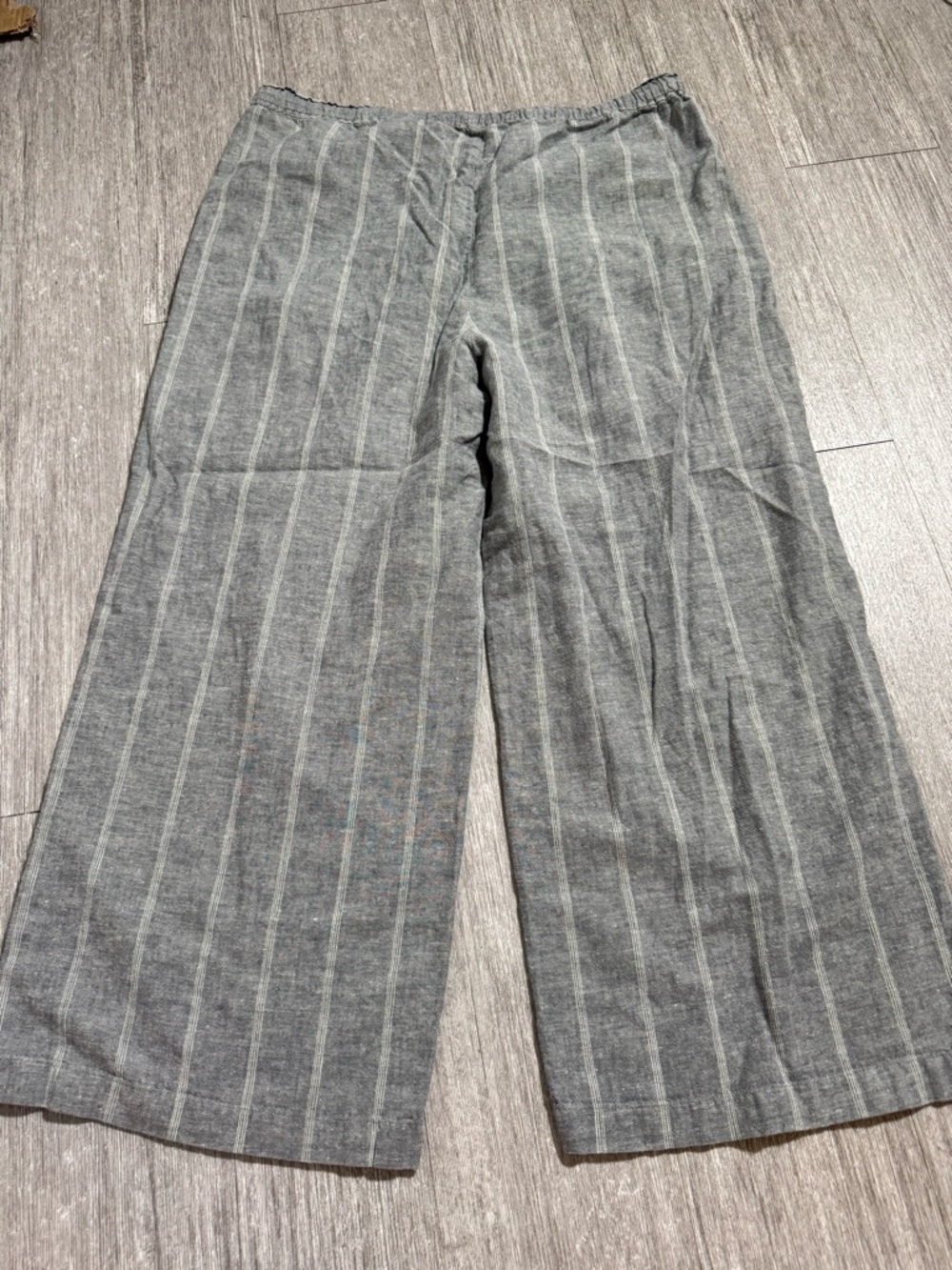 Eileen Fisher Linen Stripe Wide Leg Pant Gray Coastal Grandma Minimalist Relaxed - Picture 6 of 8
